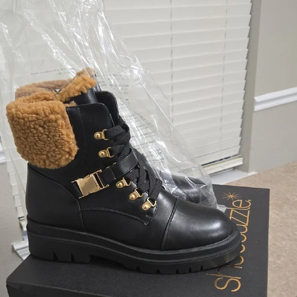 Shoe Dazzle Black and Brown Combat Boots - Picture 3 of 4